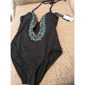 Deep cut one piece swimsuit